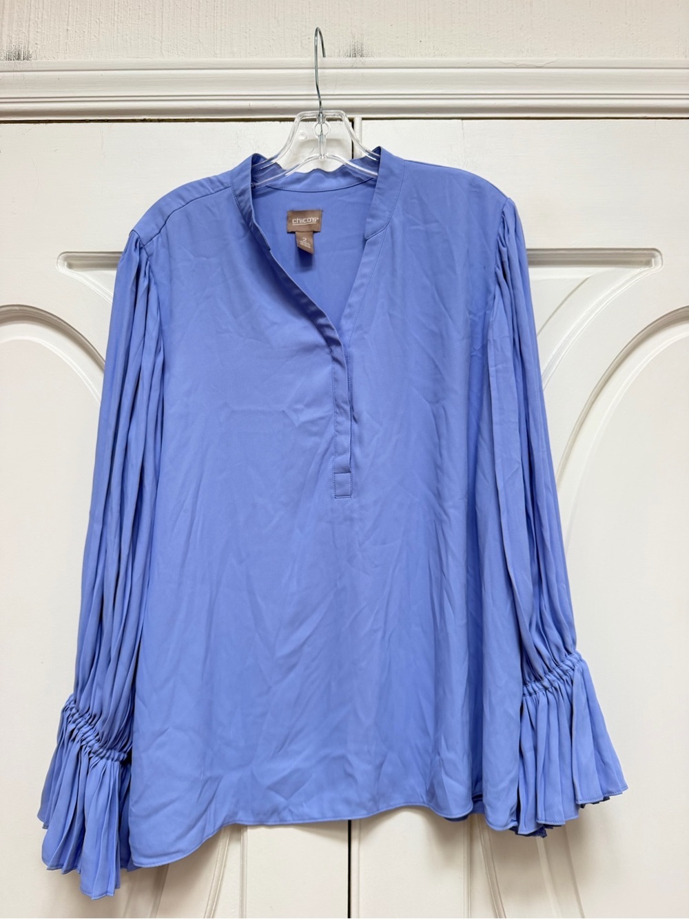 Chico's Lavender Pleated-Sleeve V-Neck Blouse